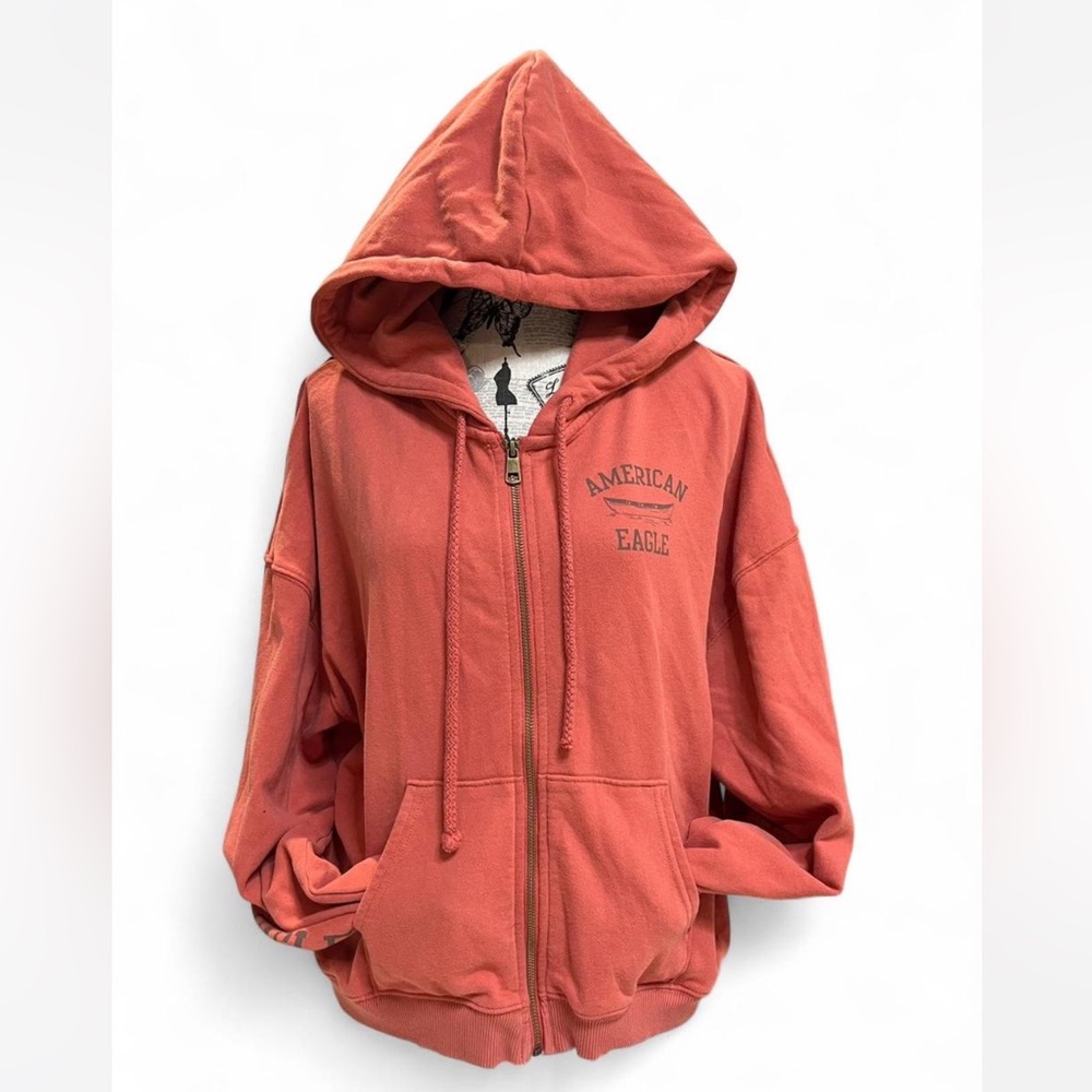 American Eagle Outfitters Red Cropped Zip Up Hoodie